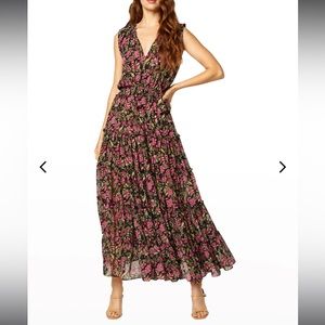 MISA Los Angeles “Hollen Sleeveless Split-Neck Tired Maxi Dress”